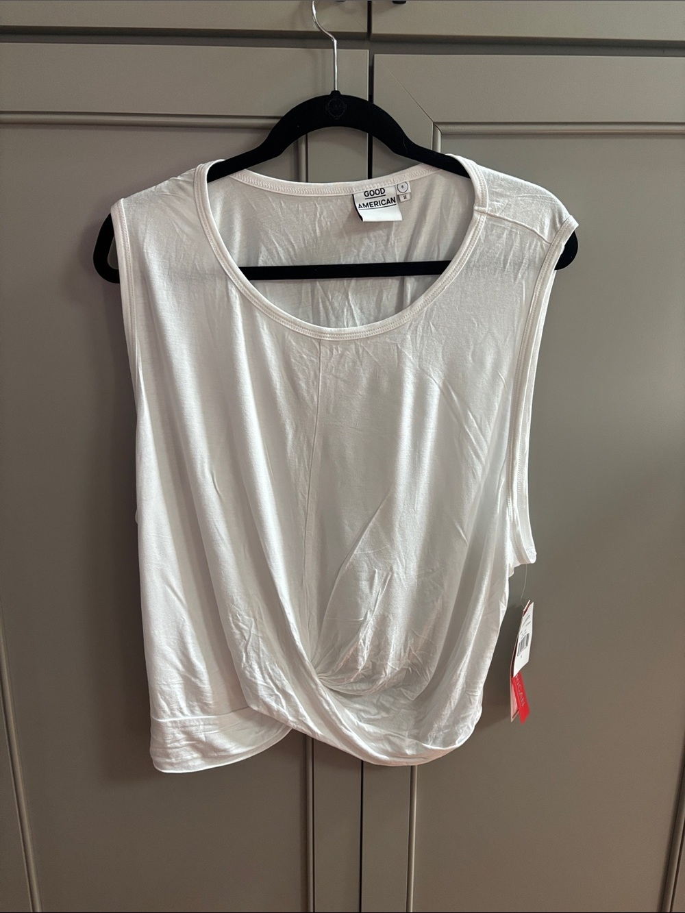 NWT Good American White Sleeveless knotted Tank Top sz 6